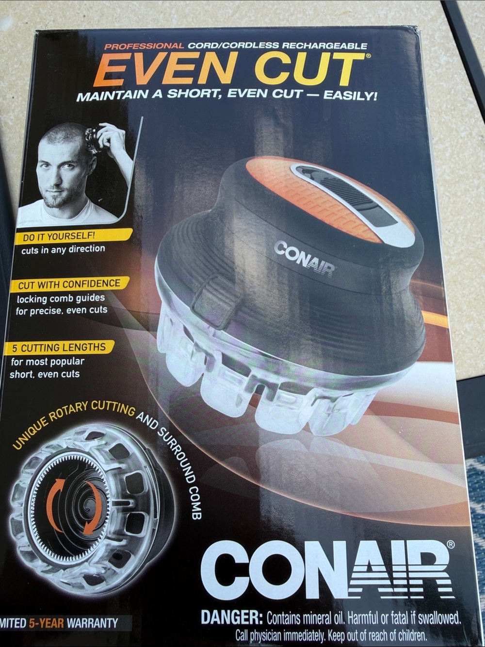 Conair Even Cut Rechargeable Cord/Cordless Hair Trimmer - Black & Orange